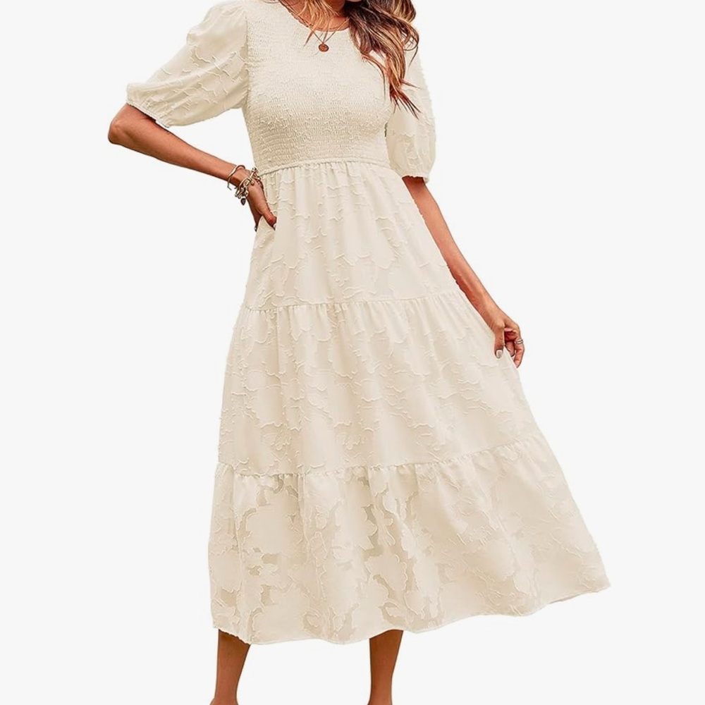 Elegant Cream Lace Midi Dress